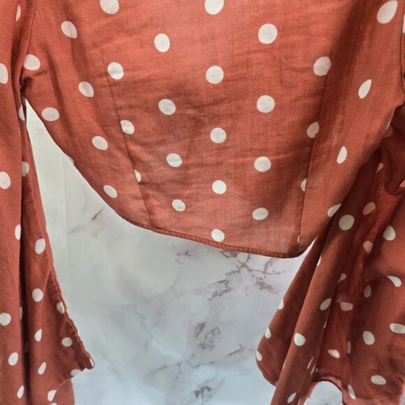 Jens Pirate Booty Womens Small Pink Crop Polka Dot Assymetric Sleeve Tie Knot - Picture 7 of 13